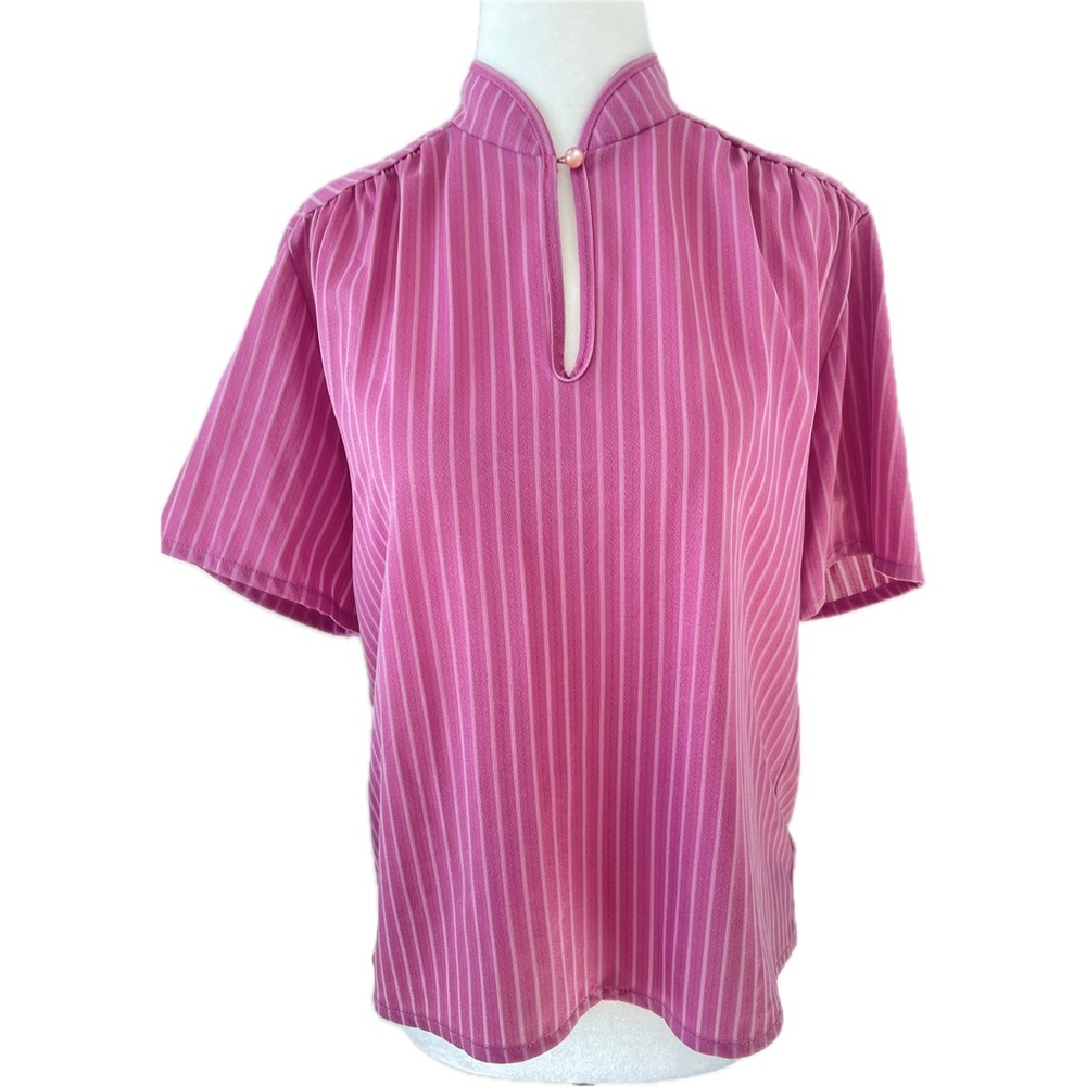 Vintage St Michael (Marks & Spencer) 80s Pink Striped Blouse; Sz UK 14, US Sm
